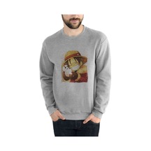 Anime One Piece Luffy Straw Hat Baskılı Gri Erkek Örme Sweat