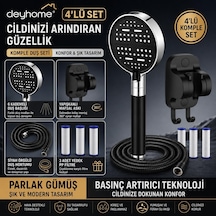 Filtreli Duş Başlığı, 6 Kademeli Su Akışlı, Basınç Artırıcı, Kaymaz Silikon Kaplama, Siyah-gümüş, Pp Filtre 4'lü Set Siyah Altın - Beyaz