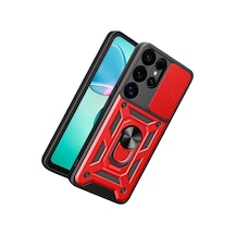 Samsung Galaxy  Uyumlu - S26 Ultra Pars Lens Yüzüklü Silikon - Kırmızı