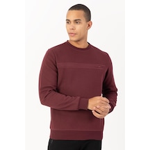 Maraton Sportswear Comfort Erkek Bisiklet Yaka Takma Kol Basic Bordo Sweatshirt 21836-bordo