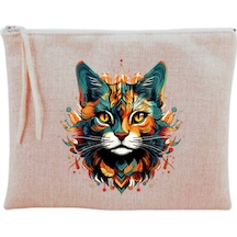 Alevli Kedi Baskılı Makyaj Çantası