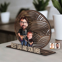 Bk Gift Kişiye Özel 3 Katmanlı Baba-oğul Karikatürlü Ahşap Biblo-2, Babaya Hediye, Babalar Günü Hediyeleri Kobitmeyen138177 Bk Gift