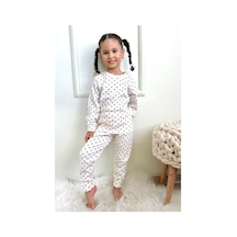 Kız Çocuk Fitilli Kumaş Polkadot / Puantiyeli Pijama Takımı Esnek Kumaş Yeni Sezon Beyaz