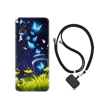 Vivo Y51 Kılıf Boyun Askılı Neon Butterflys 1309 Siyah