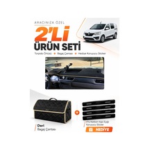 Renault Express 2021-2024 Uyumlu Torpido Örtüsü + Deri Bagaj Çantası + Sticker Seti - Siyah Bej
