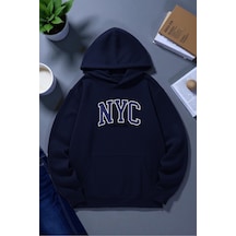 Uyguntarz Unisex Nyc Tasarım Baskılı Kapüşonlu Sweatshirt Lacivert