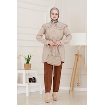 Sevitli Çift Yaka Dantelli Tunik-vizon-4980 Vizon