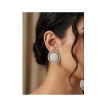 Taşlı İncili Yuvarlak Kadın Küpe Gümüş - 930298727 Gümüş
