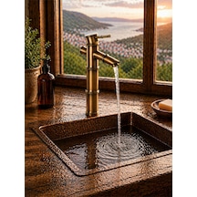 Lüx Premium Eskitme Detaylı Çanak Lavabo Bataryası Bakır