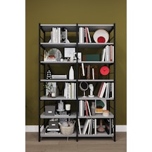 Modern 12 Raflı Metal Kitaplık Üçlü Ayrılabilir Modül Dekoratif Çok Amaçlı Kitaplık Metalk02 Kül Gri