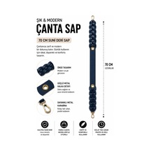 Vollen Yarn Suni Deri Örgü Çanta Sapı 70 Cm Metal Karabinalı Çanta Askısı Çanta Aksesuarı Lacivert