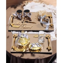 Harmony Gold Söz Nişan Tepsisi Ve Damat Kahve Fincan Tepsisi Gri Gri
