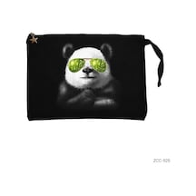Zepplin Giyim Cool Panda Siyah Clutch Astarlı Cüzdan / El Çantası