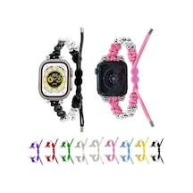 iOS Uyumlu Watch Serisi 4 44mm Paracord Row Boncuklar Drawstring Örgülü Watch Band