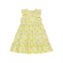 Civil Girls Limon Desenli 6-9 Yaş Elbise - Sarı