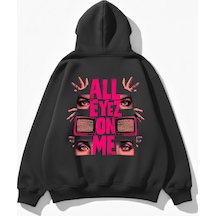 Uyguntarz Unisex Yumuşak Dokulu All Eyez Me Baskılı Tasarım Oversize 3 İplik Hoodie Sweatshirt Gri