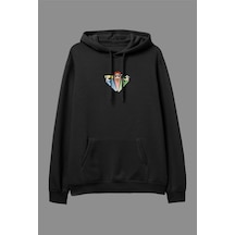 Oversize Powerpuff Girls Tasarım Baskılı Kapüşonlu Sweatshirt Hoodie Siyah Siyah