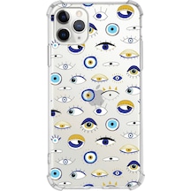 Prinrify Apple Uyumlu iPhone 11 Pro Max Nazar Boncuğu 2 Baskılı Şeffaf Köşe Korumalı Antişok Kılıf