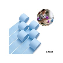 Pastel Mavi Şerit Krapon Kağıdı Rulosu, Çiçek Yapım, El İşi Süsleme Kağıdı, 6 Adet, 4.5 Cm X 22metre