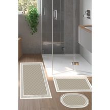 Dekoreko Kaymaz Taban Djt 3 Lü Banyo Paspas Takımı Star Pamuk Karışık Modern 603m Bej