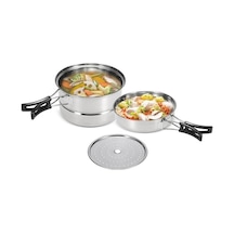 Ankatek 3 Adet Kamp Tencere Seti Paslanmaz Çelik Tencere Kızartma Tavası Buharda Pişirme Rafı Açık Ev Mutfak Pişirme Seti Nh Gümüş Gümüş