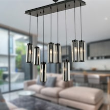 Natali 8 Li Sıralı Siyah Salon- Modern Tasarım Yemek Masası Üstü Salon Sarkıt Avize