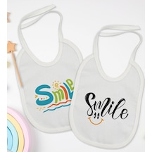 BK Kids Smile Tasarımlı 2’li Beyaz Mama Önlüğü-1 Beyaz