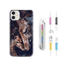 Apple Uyumlu iPhone 11 Kılıf Kablo Koruyuculu Flowers Giraffe 1338