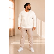 Sngl Tekstil Erkek Büyük Beden Oversize Uzun Kollu V Yaka T-shirt 3xl 4xl 5xl 6xl 7xl 8xl 9xl Ekru