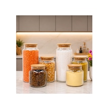 Ahşap Vakum Kapaklı Cam Saklama Kavanozu Seti 1400 Ml 800 Ml 500 Ml Çok Renkli