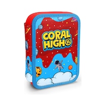Coral High Kids Kırmızı Mavi Astronot Uzay Desenli Çift Katlı Kalem Çanta 31113 Kırmızı