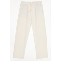 Tudors Erkek Baggy Fit Geniş Kesim %100 Pamuk Beli Lastikli Yandan Cepli Müslin Ekru Düz Pantolon-46263 Ekru