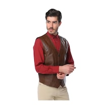 Dericlub 2145 Gerçek Deri Erkek Yelek Camel