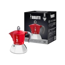 Moka İndüksiyon Kırmızı: 2 Cups Ocak Üstü Espresso Pişirici - 100ml - Alt Hazne: Dış Paslanmaz Çelik İç Alüminyum - Patentli Güvenlik Valfi - İndüksiyon Ocak Türleri İçin Uygundur