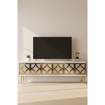 Tsa1237btg - Lemtv120 Tv Stand, Tv Sehpası Beyaz - Traverten - Gold 120cm