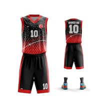 Basketbol Forması Kırmızı & Siyah Model B2402 - Kişiye Özel İsim Ve Numara Yazılabilir Dijital Baskı Kırmızı