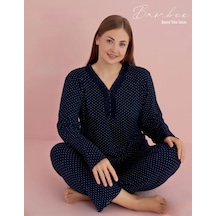 Pijamerry Kadın Büyük Beden Dantel Yaka Bambu Uzun Kol Pijama Takımı 5075 - 1 Adet 001