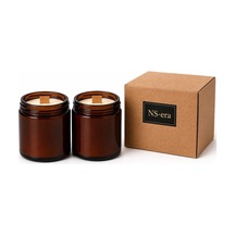 2'li Paçuli Vanilya Kokulu Mum Seti Toplam 420 Ml 260 Gr - Ahşap Fitil, Amber Cam Kavanoz, Uzun Süresi, Dekoratif Ve Hediye Kutulu Kahverengi