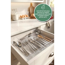 Çekmece İçi Kaşıklık Organizer Set 6 Parça Şeffaf Mutfak Çatal Kaşık Düzenleyici Bölmeli Beyaz