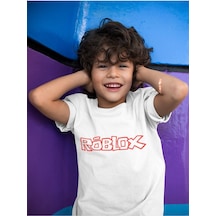 Sevbano Unisex Roblox Baskılı Oyun Çocuk Tişört 1-12 Yaş Beyaz