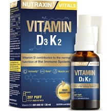 Nutraxin Vitals D3k2 30 Ml - 1000 Iu D3 Vitamini, 25 Mcg K2 Vitamini