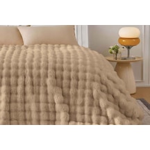 Merinos Angora Kürk Bubble Tavşan Tüyü Battaniye 220x240 Kutulu K.bej Koyu Bej