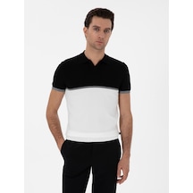 Siyah Slim Fit Apaş Yaka Triko T-shirt