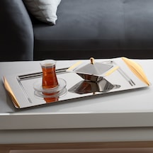 Nehir Kuzey Altın 18/10 Paslanmaz Çelik Çay Kahve Servis Tepsisi