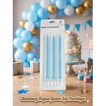 Rima Life Candle Mavi Simli Doğum Günü Pasta Mumu, Uzun Boy, Parlak Finish, Kutlama İçin, 6'lı Paket +0