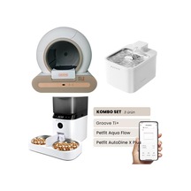 Groove Ti+ Akıllı Otomatik Kedi Tuvaleti Kahverengi - Petfit Aqua Flow Akıllı Bataryalı Su Pınarı Çeşmesi + Petfit Autodine X Plus Akıllı Otomatik Mama Kabı Bundle