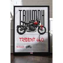 Triumph Trident Siyah Ahşap Çerçeveli Dekoratif Motosiklet Duvar Tablosu