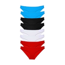 8 Adet Set Likralı Kadın Slip Külot Siyah Kırmızı Beyaz Mavi