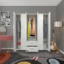 Kenzlife Gardırop 6 Kapaklı Kapılı 2 Çekmeceli Glayör 168 150 42 Byz Ayaklı Gardolap Dolap