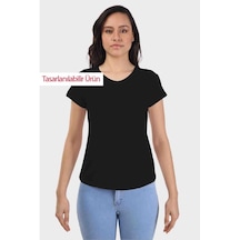 Kadın Siyah Basic V Yaka Tshirt Siyah